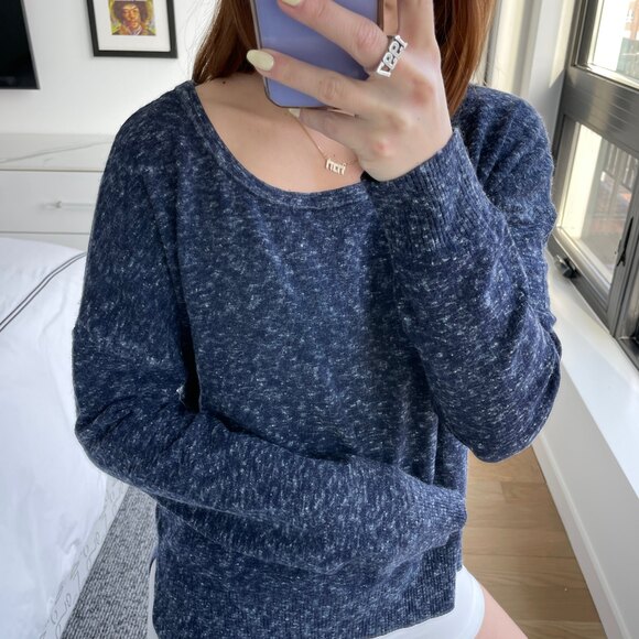 Rag & Bone Scoop Neck Knit Sweater Heather Blue Medium - Picture 2 of 7